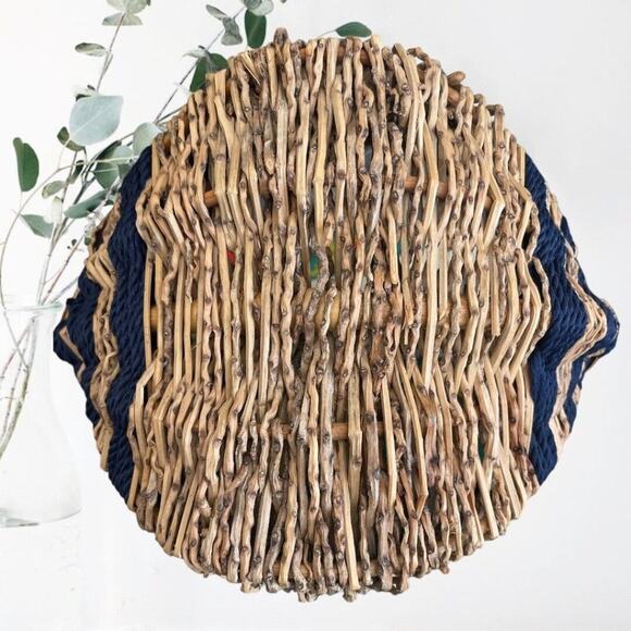 Coco Twigs/ Navy Rope Unique Basket With Shells 10” Diameter - Picture 5 of 7